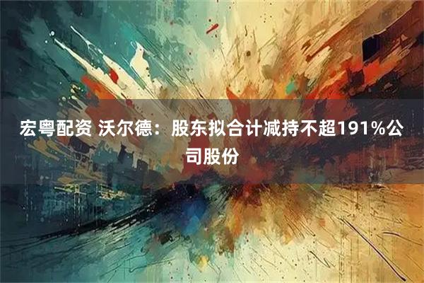 宏粤配资 沃尔德：股东拟合计减持不超191%公司股份